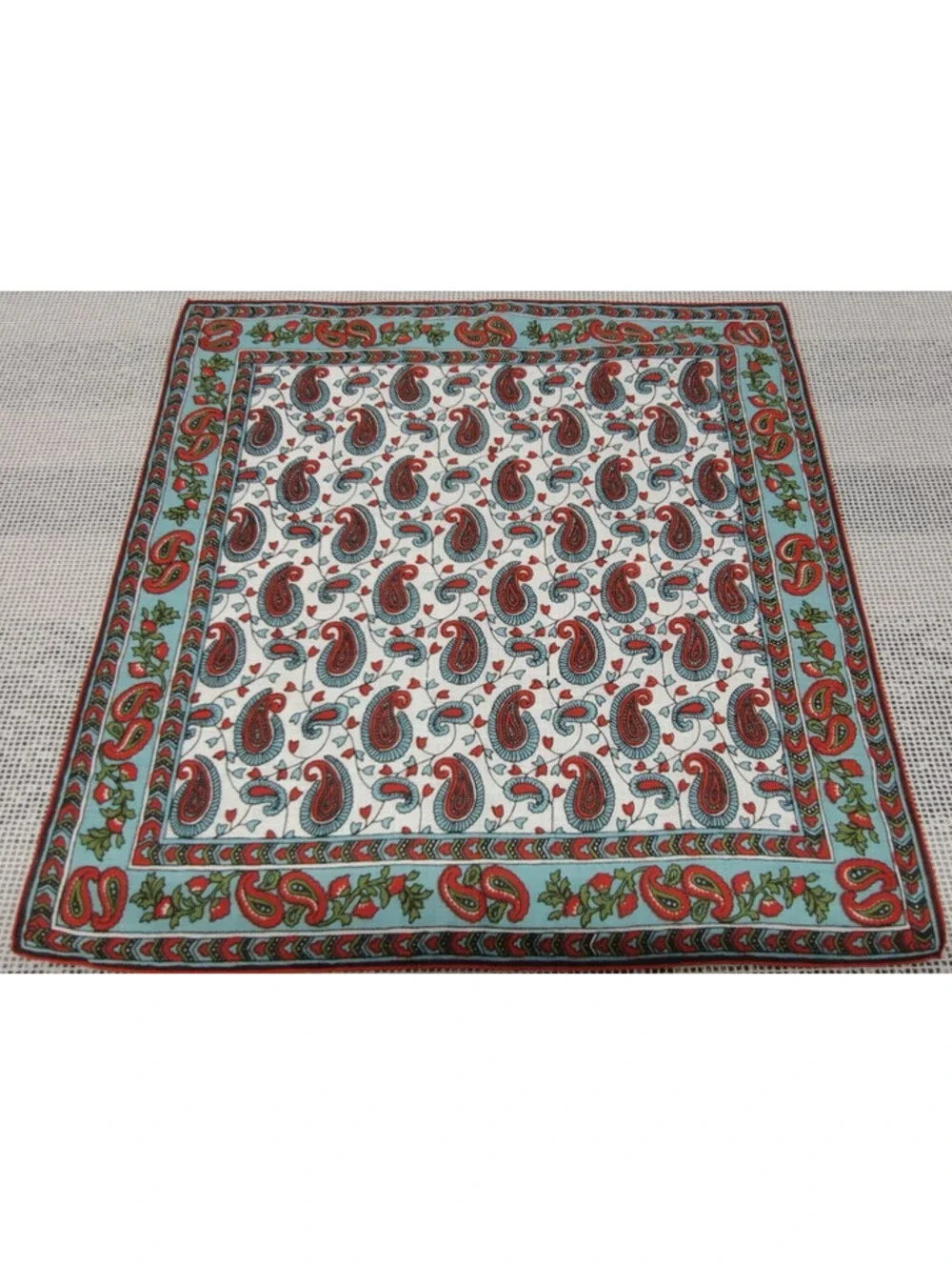 Vintage Fine Linen Handkerchief 50s Mid Century Paisley Terracota Brick Brown